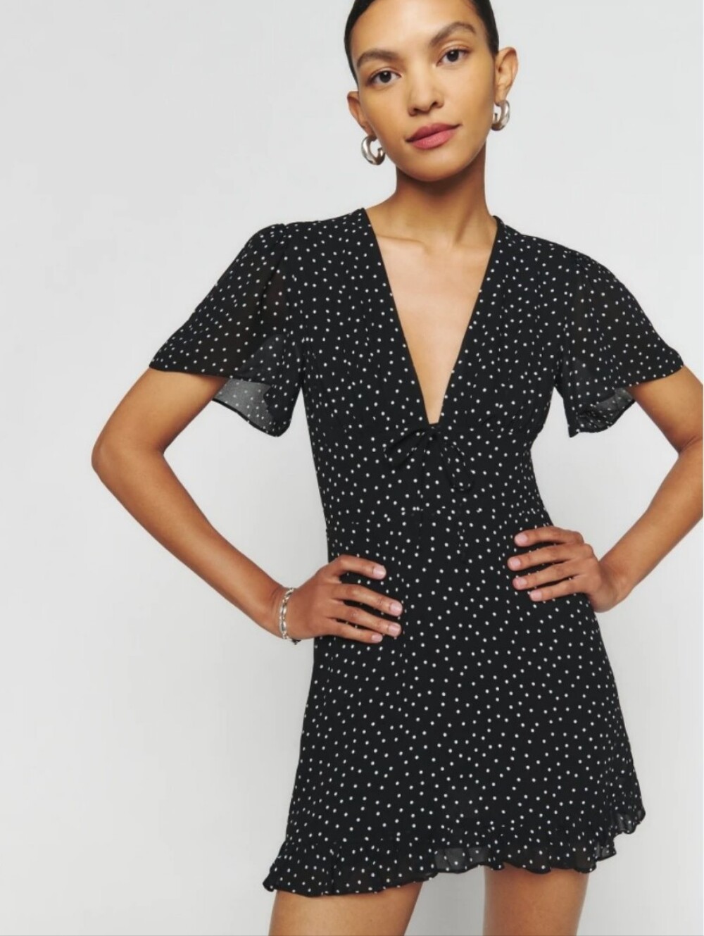 Reformation Mya Black Polka Dot Mini Dress 2